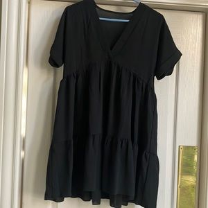 Shien. Black boho/baby doll swing dress. Generous cut.
